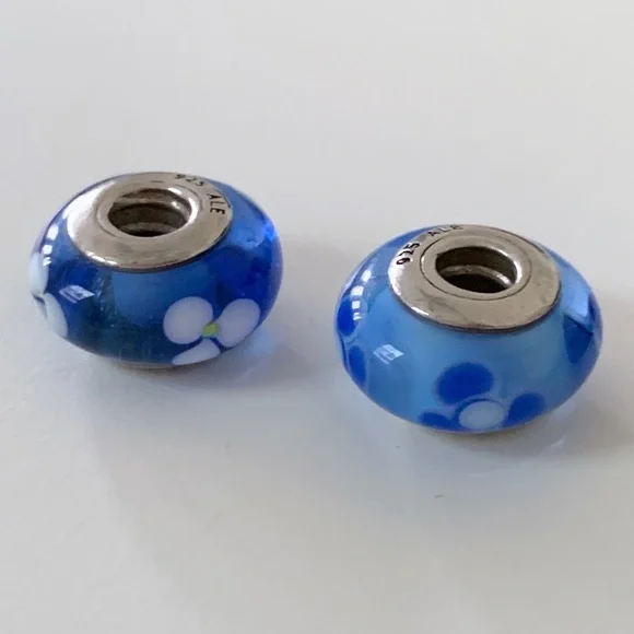 Authentic Pandora Flower Murano Glass Charms Blue - Picture 6 of 6